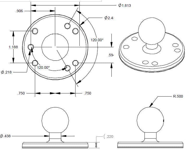 RAM-B-202U: RAM® Round Plate with Ball